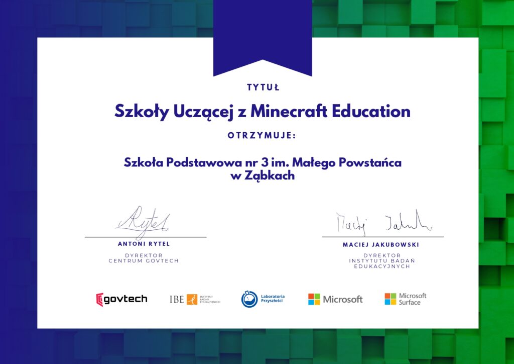 Certyfikat Szkola Uczaca z Minecraft page
